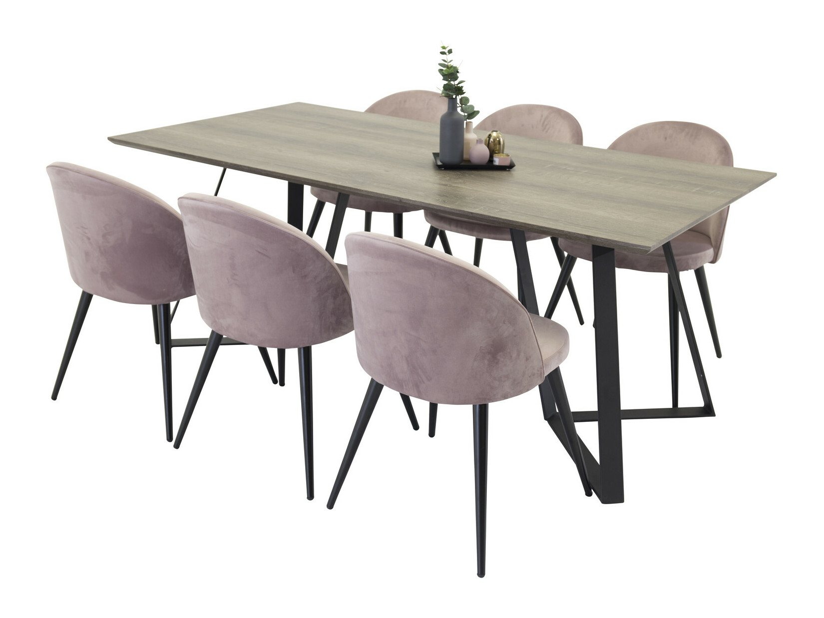 Borðstofusett Dallas 340 (Púðurbleikur + Svartur)