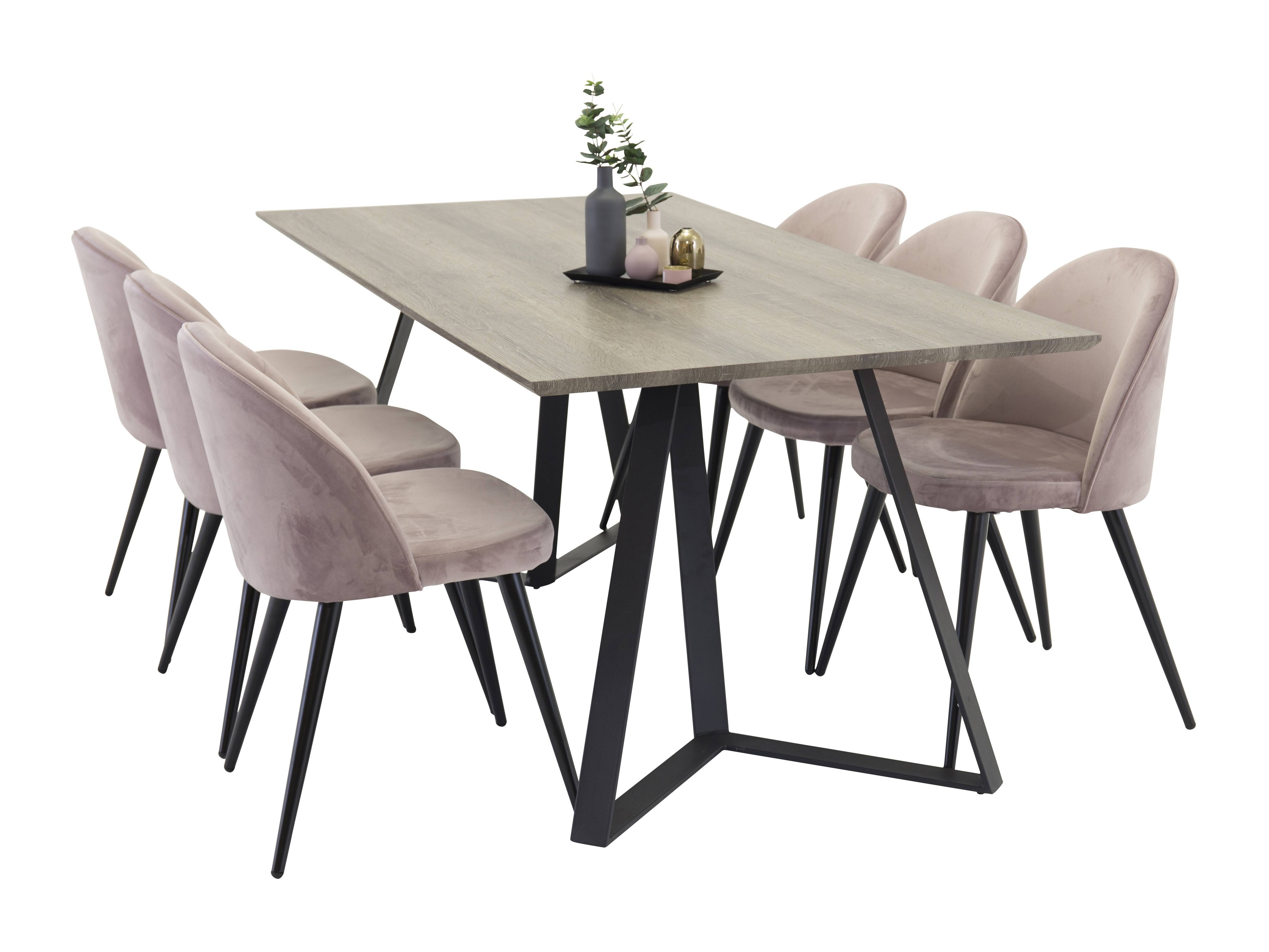 Borðstofusett Dallas 340 (Púðurbleikur + Svartur)