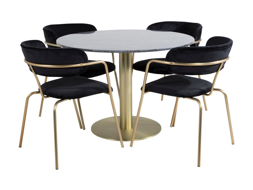 Borðstofusett Dallas 1208 (Svartur + Gylltur)