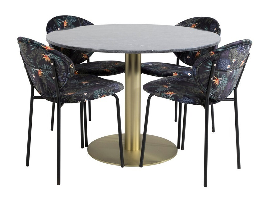 Borðstofusett Dallas 1209 (Blómamynstur + Svartur)