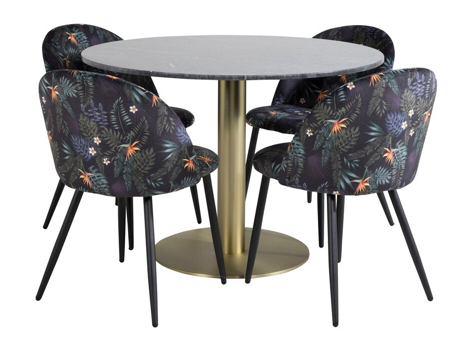 Borðstofusett Dallas 1219 (Blómamynstur + Svartur)