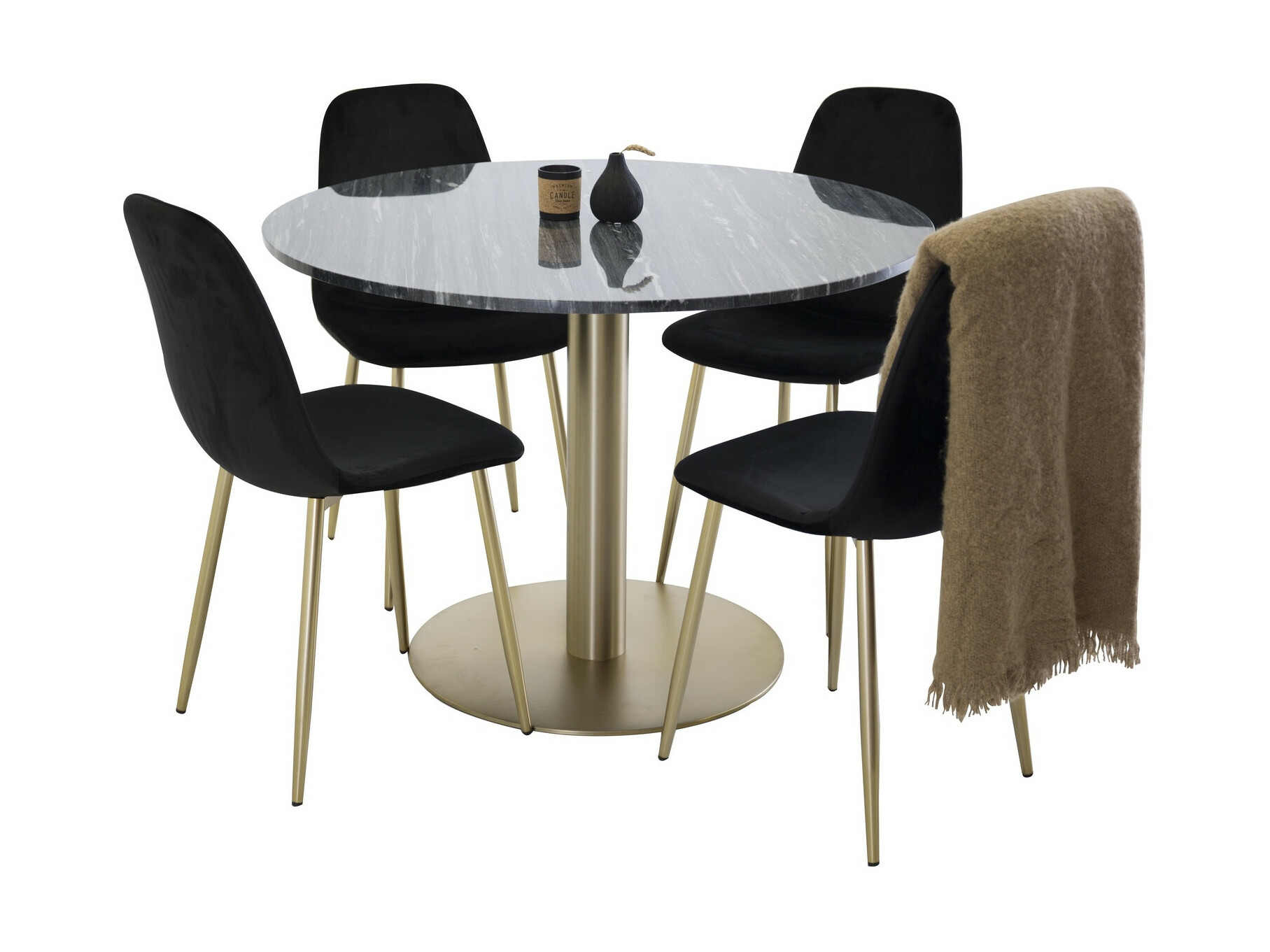 Borðstofusett Dallas 1220 (Svartur + Gylltur)