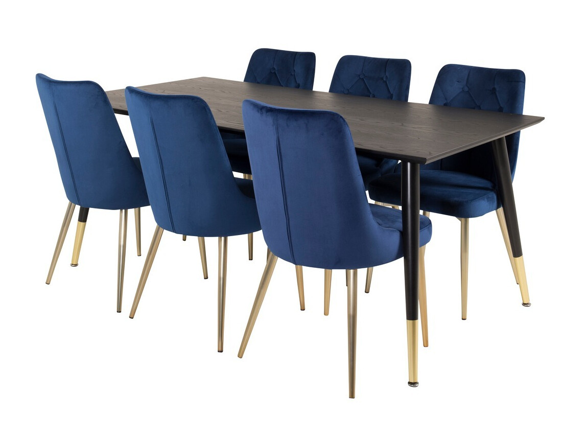 Borðstofusett Dallas 1256 (Blár + Gylltur)