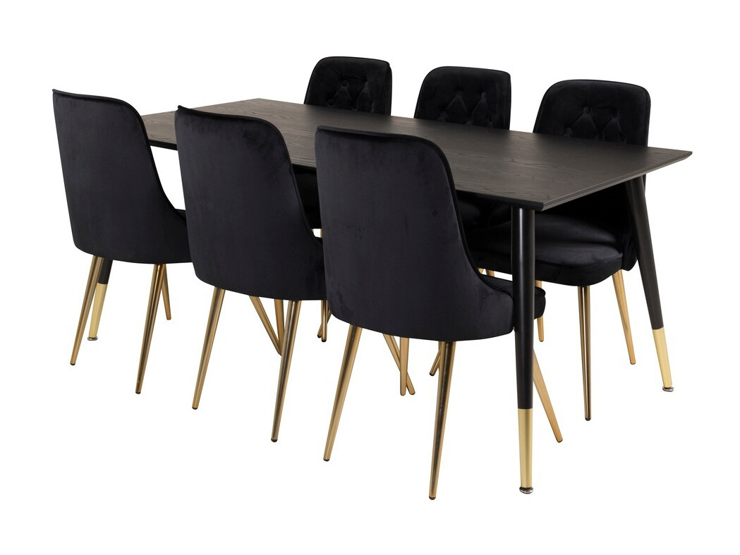 Borðstofusett Dallas 1256 (Svartur + Gylltur)