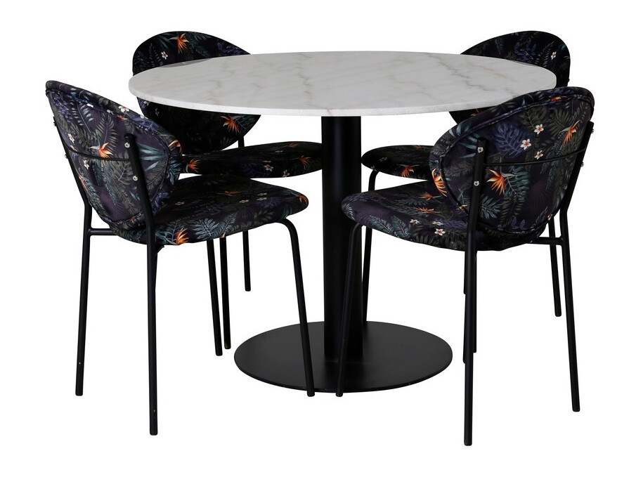 Borðstofusett Dallas 1298 (Blómamynstur + Svartur)