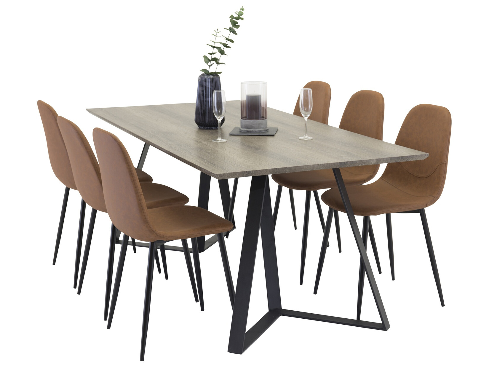 Borðstofusett Dallas 1353 (Brúnn + Svartur)