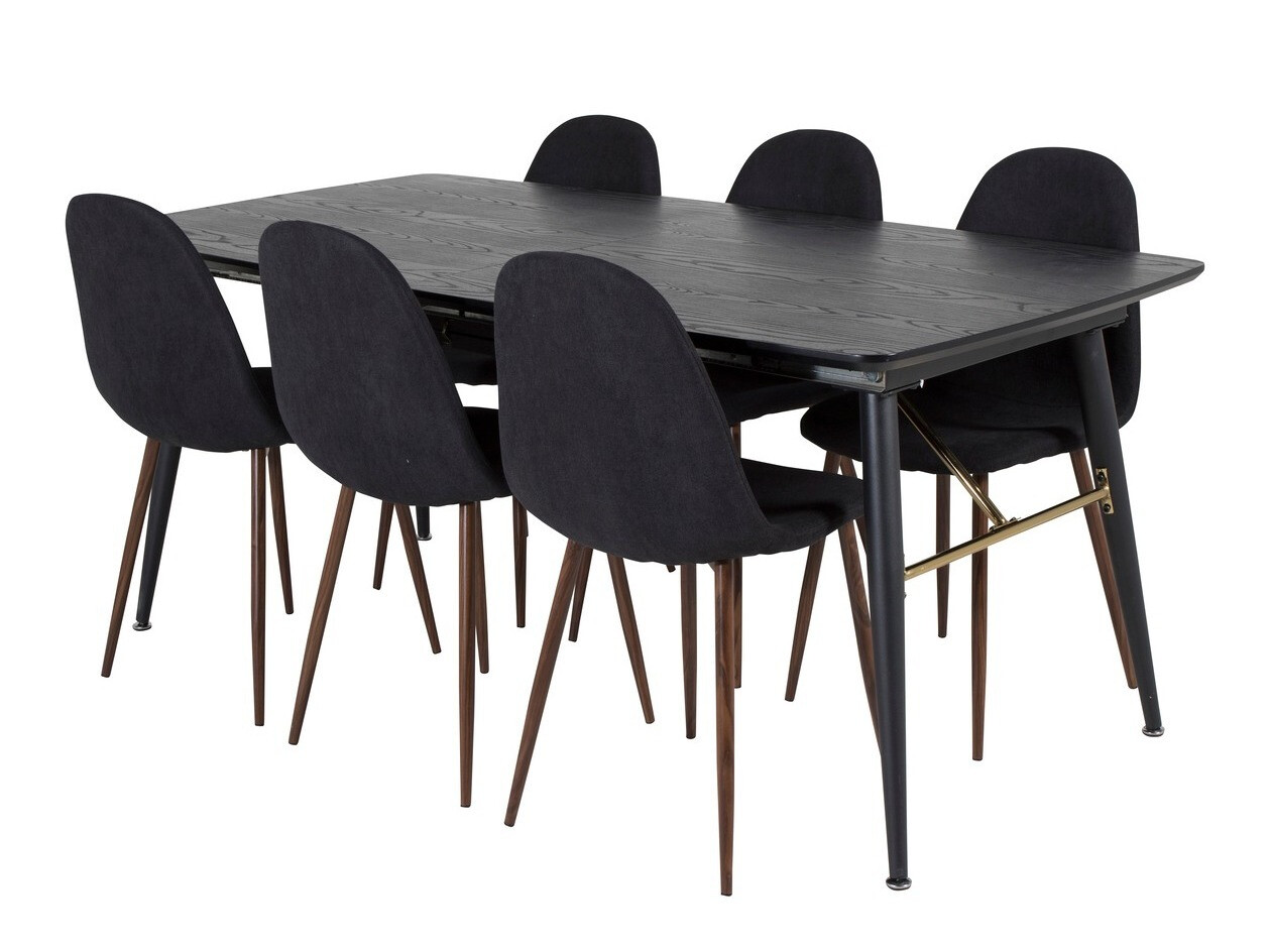Borðstofusett Dallas 1443 (Svartur + Valhneta)