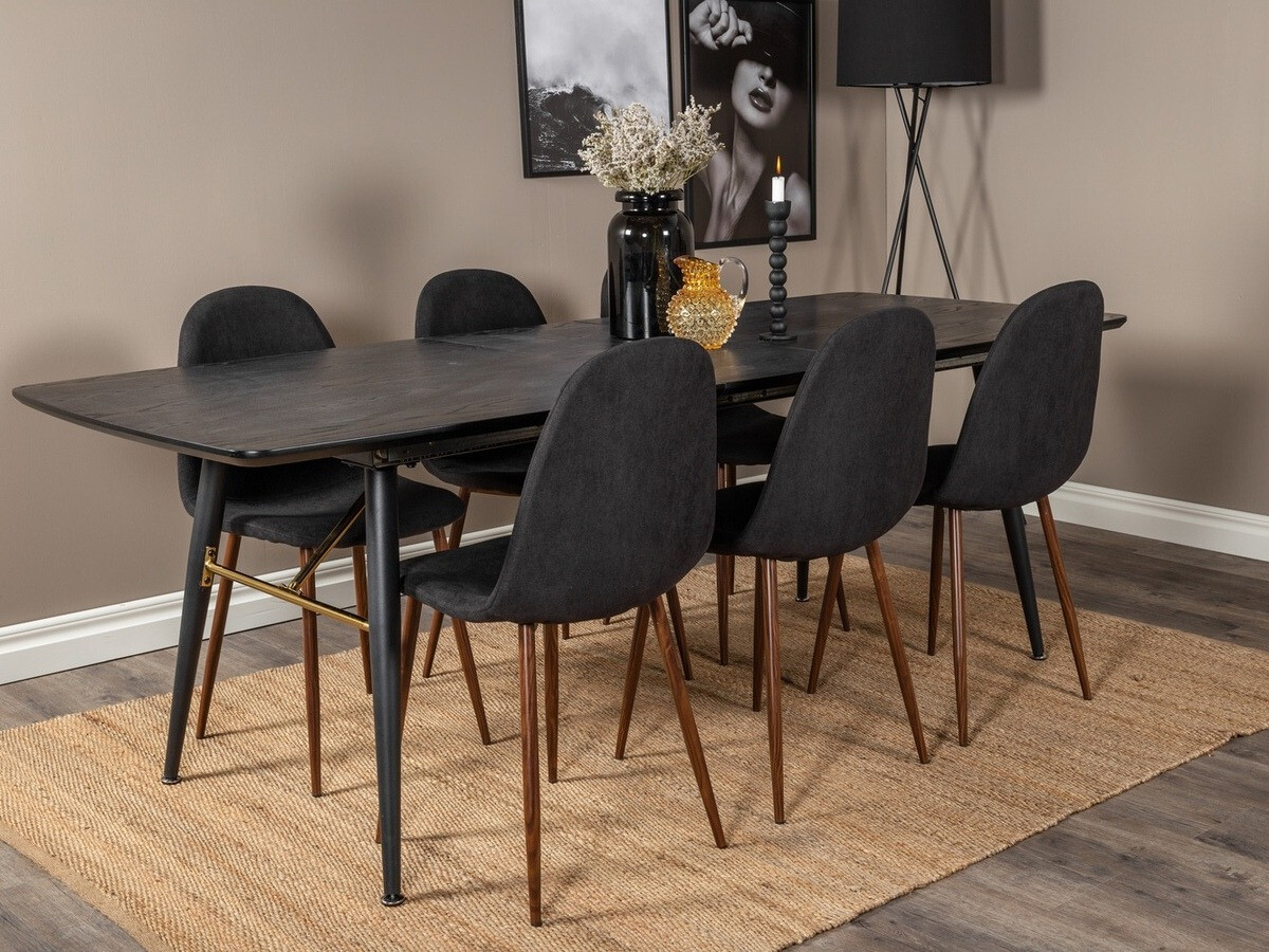 Borðstofusett Dallas 1443 (Svartur + Valhneta)