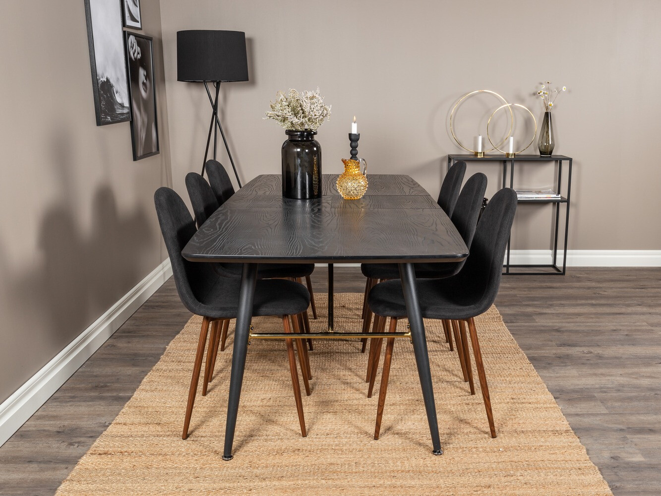 Borðstofusett Dallas 1443 (Svartur + Valhneta)