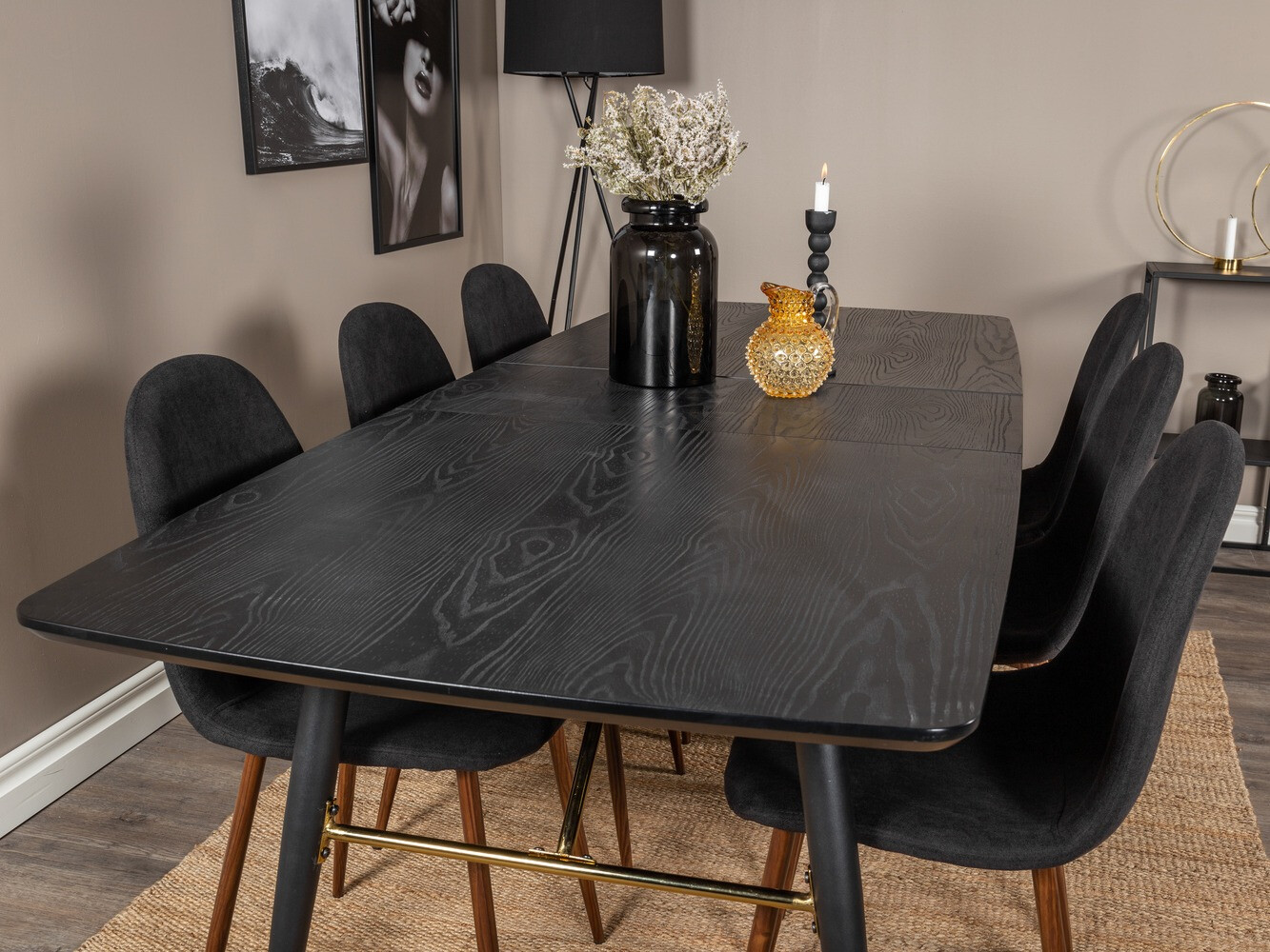 Borðstofusett Dallas 1443 (Svartur + Valhneta)
