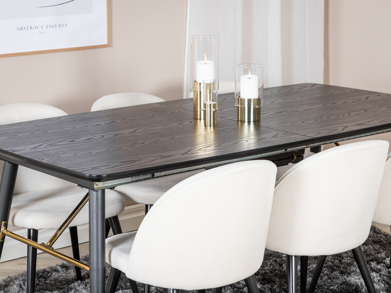 Borðstofusett Dallas 1447 (Beige + Svartur)