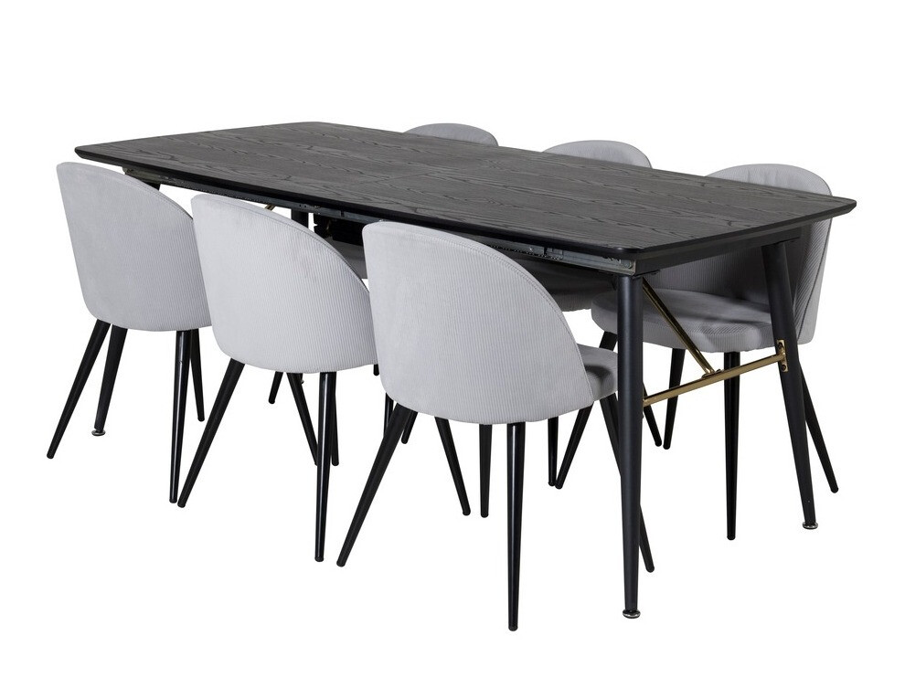 Borðstofusett Dallas 1447 (Ljósgrár + Svartur)