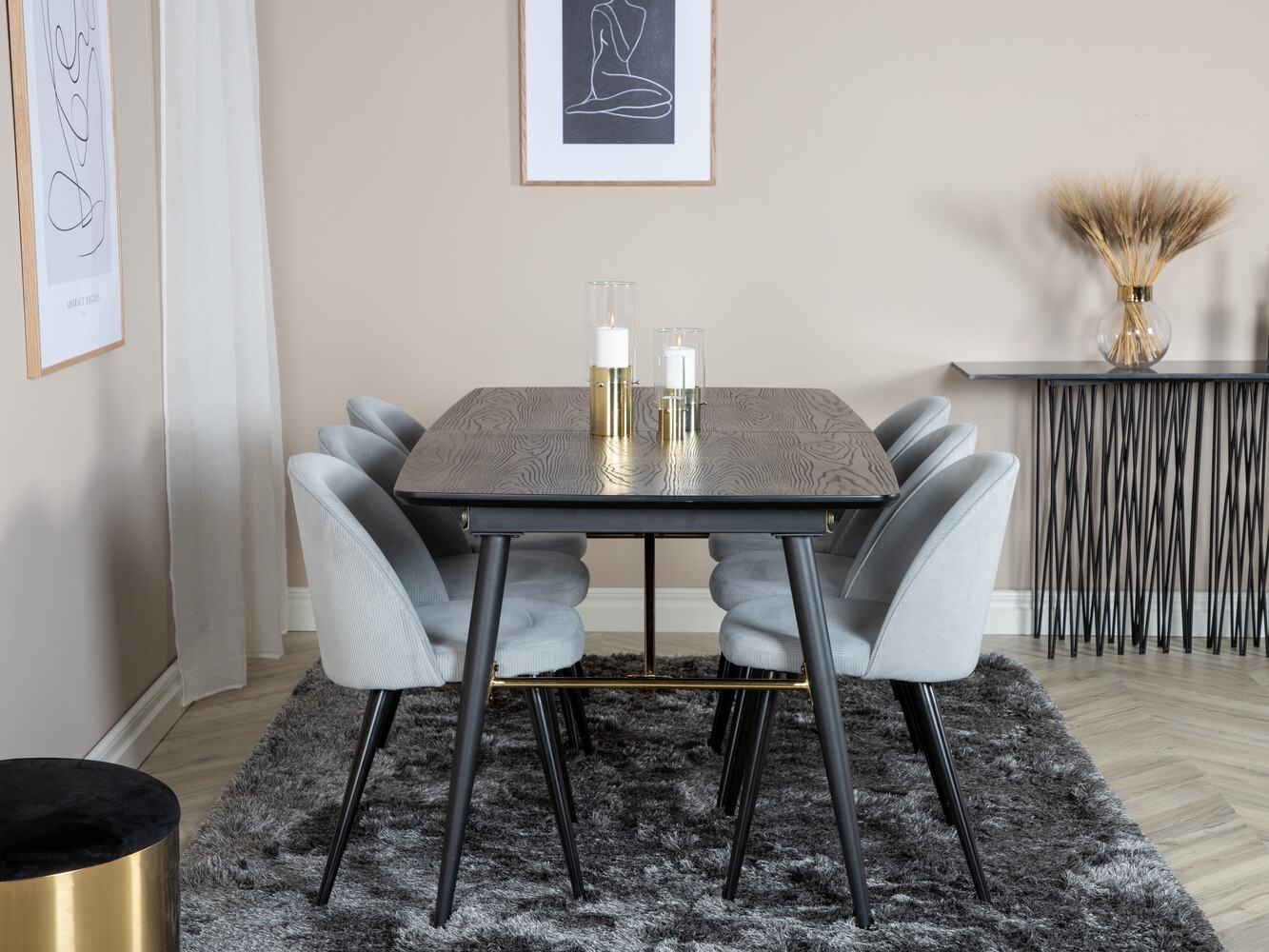 Borðstofusett Dallas 1447 (Ljósgrár + Svartur)