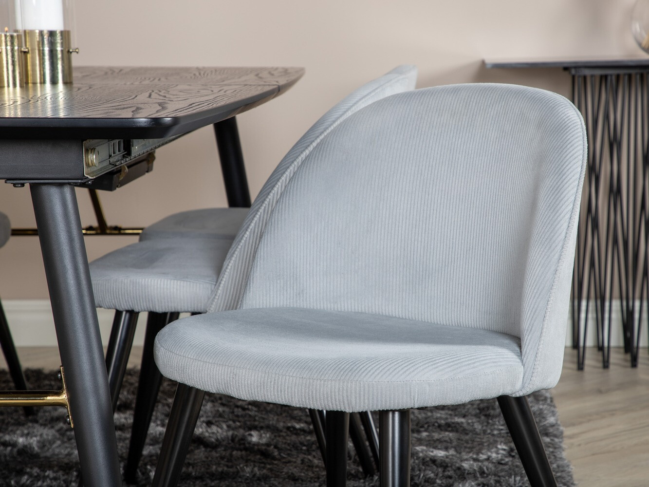 Borðstofusett Dallas 1447 (Ljósgrár + Svartur)