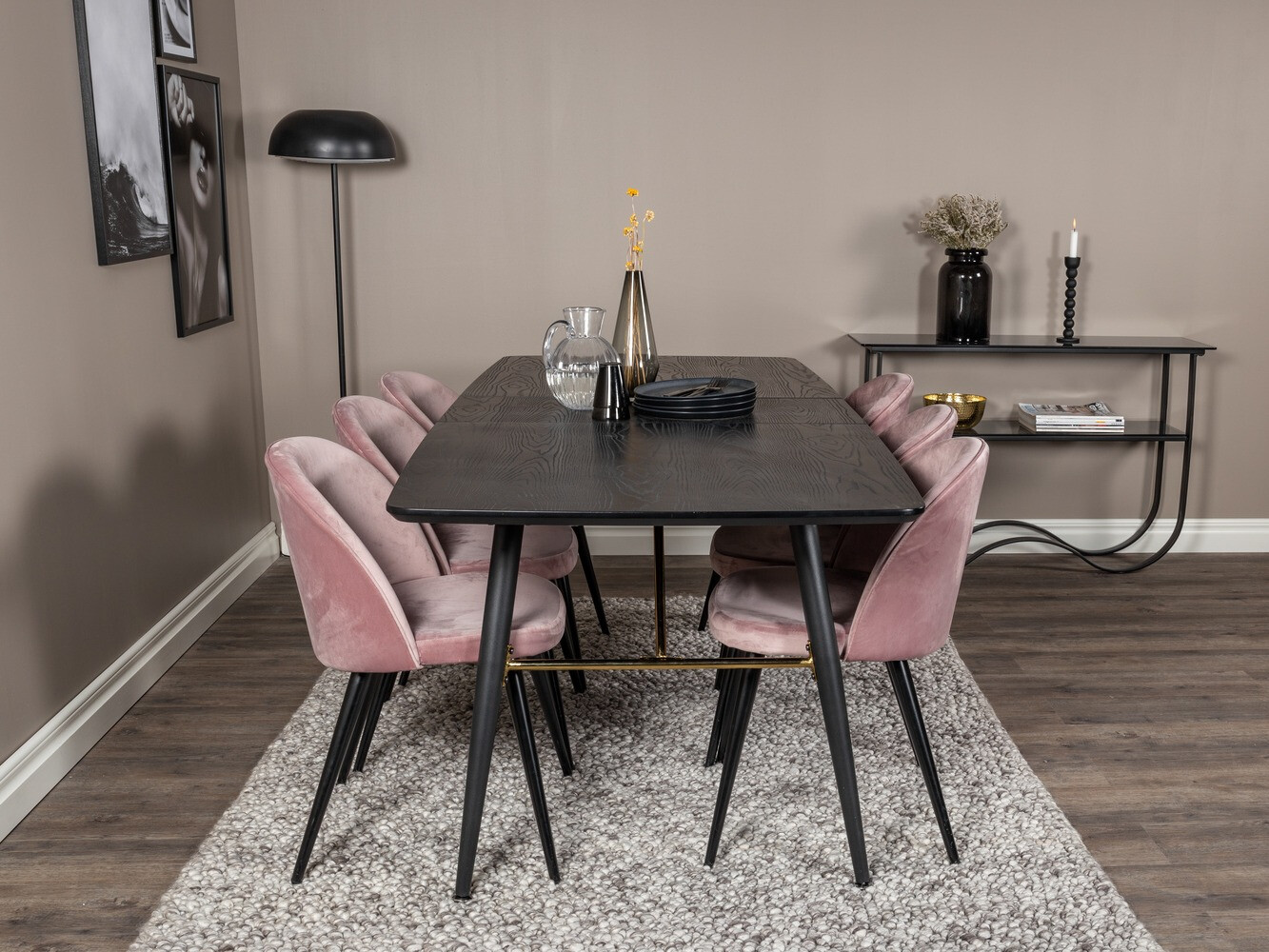 Borðstofusett Dallas 1449 (Bleikur + Svartur)