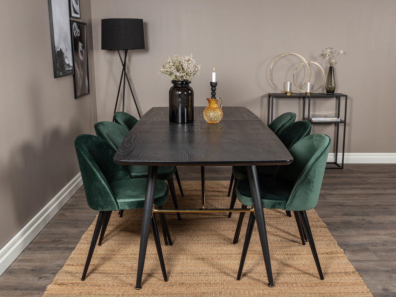 Borðstofusett Dallas 1449 (Grænn + Svartur)