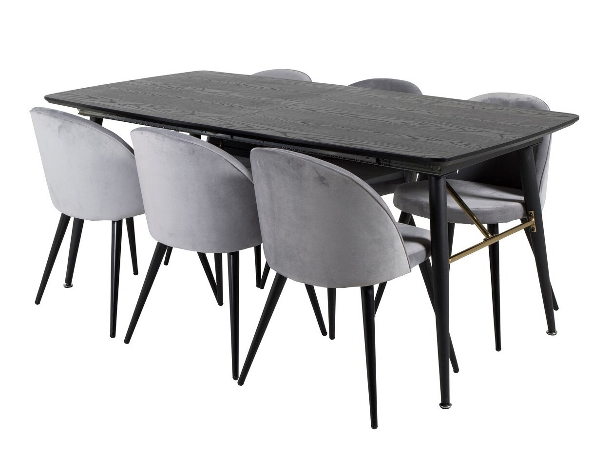 Borðstofusett Dallas 1449 (Ljósgrár + Svartur)