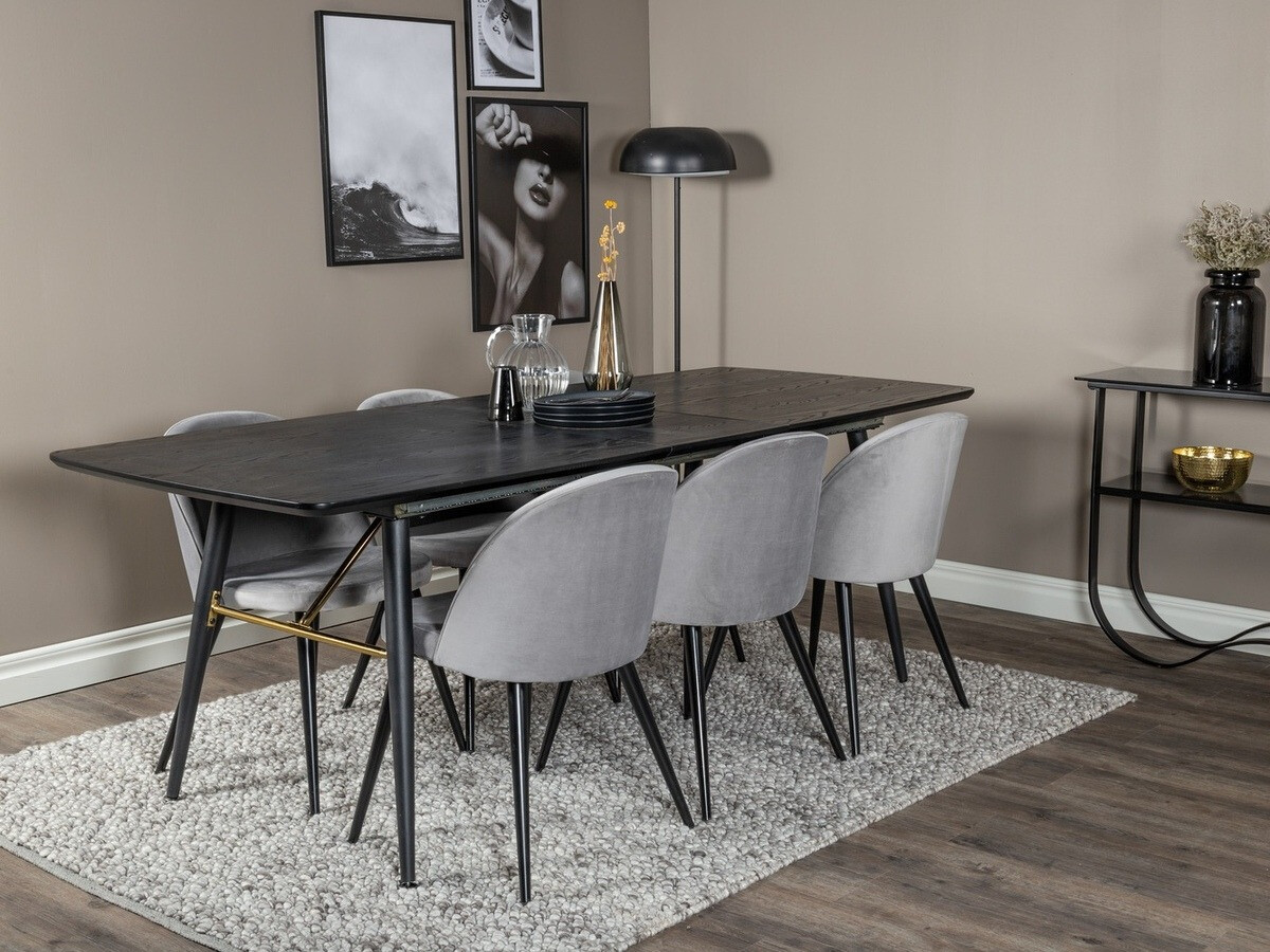 Borðstofusett Dallas 1449 (Ljósgrár + Svartur)