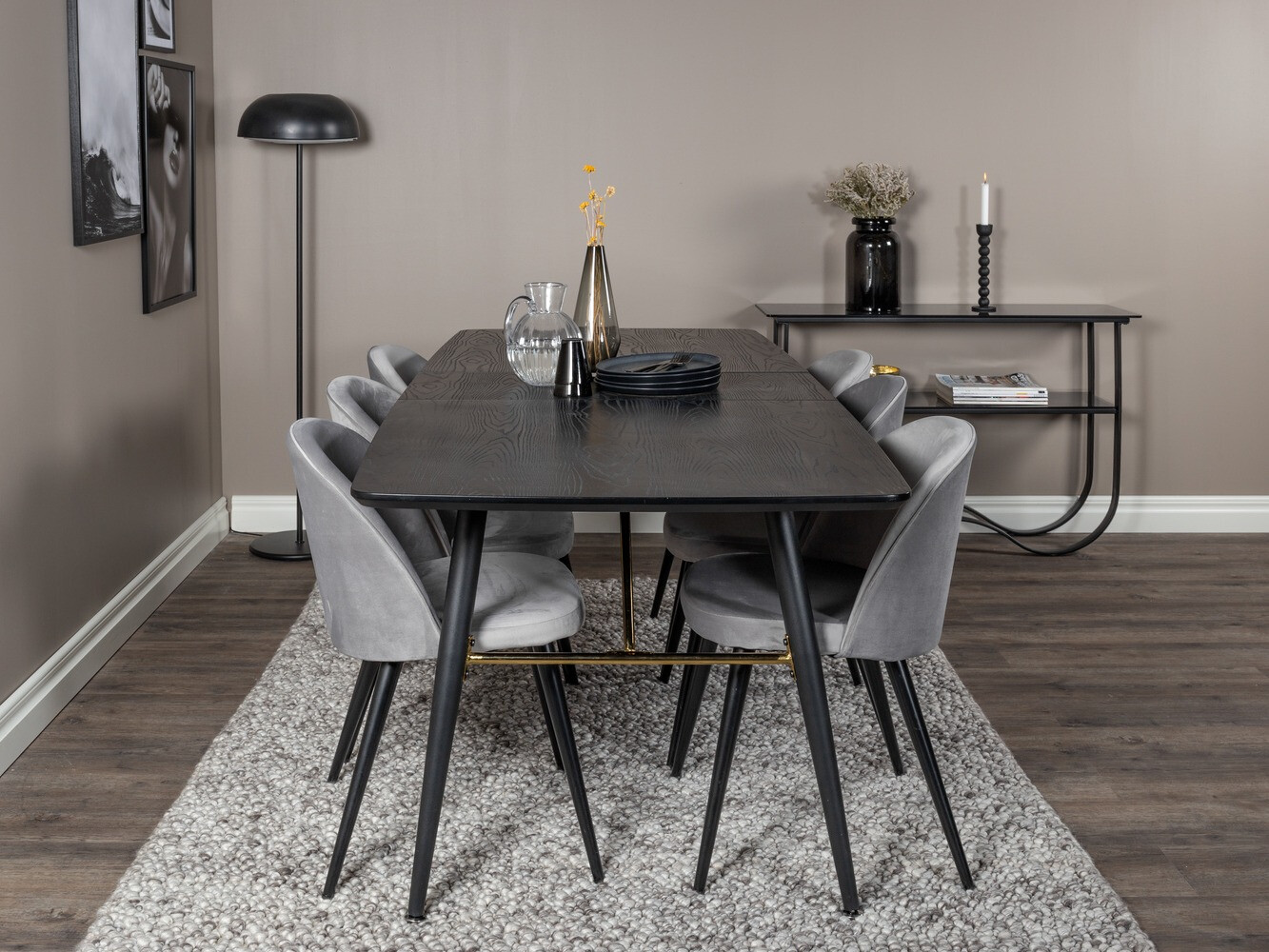 Borðstofusett Dallas 1449 (Ljósgrár + Svartur)