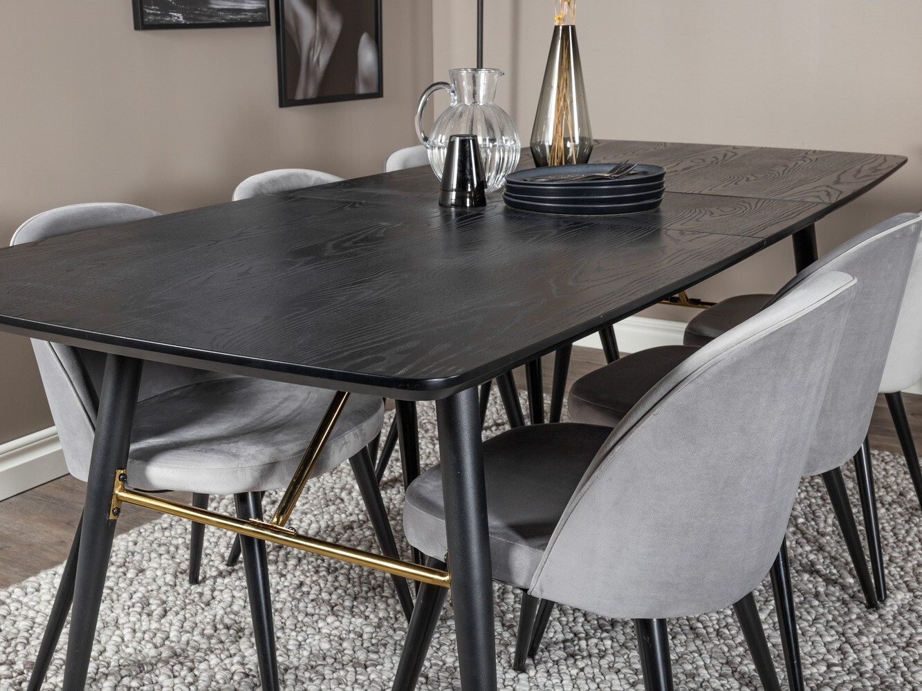 Borðstofusett Dallas 1449 (Ljósgrár + Svartur)