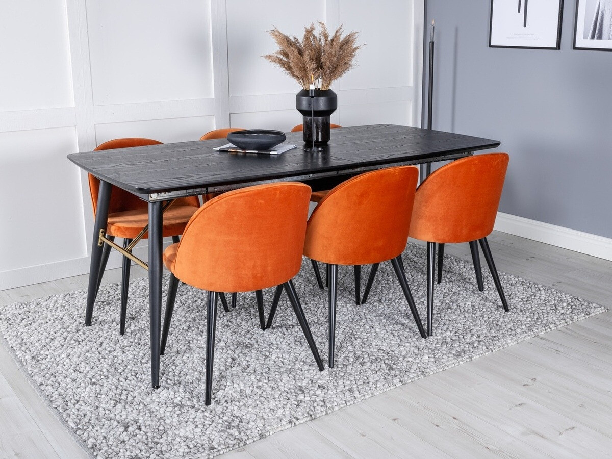 Borðstofusett Dallas 1449 (Appelsínugulur + Svartur)