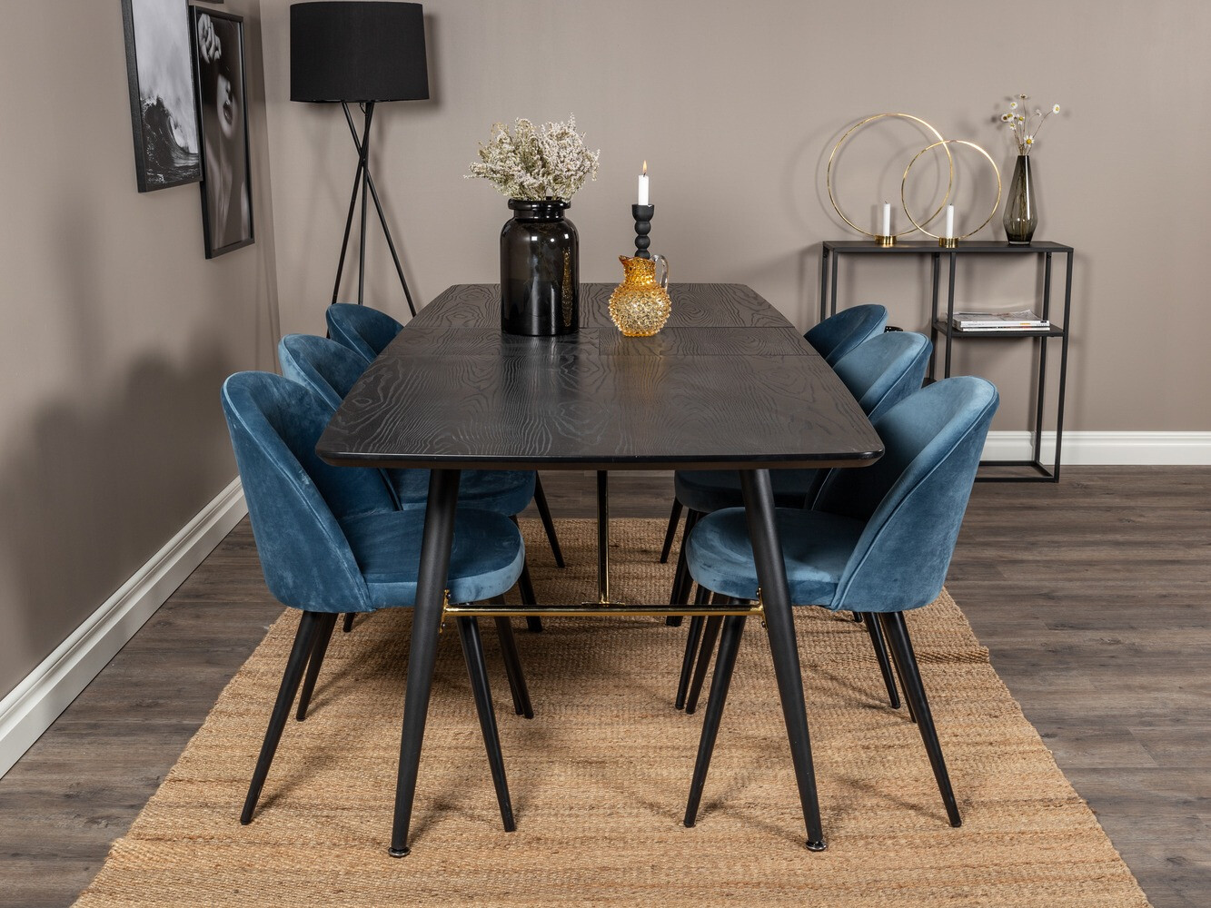 Borðstofusett Dallas 1449 (Blár + Svartur)