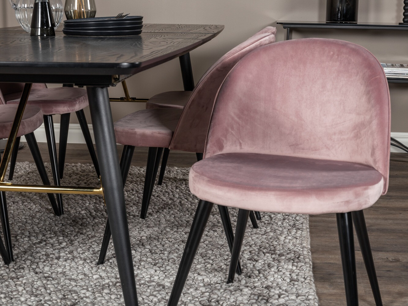 Borðstofusett Dallas 1449 (Bleikur + Svartur)