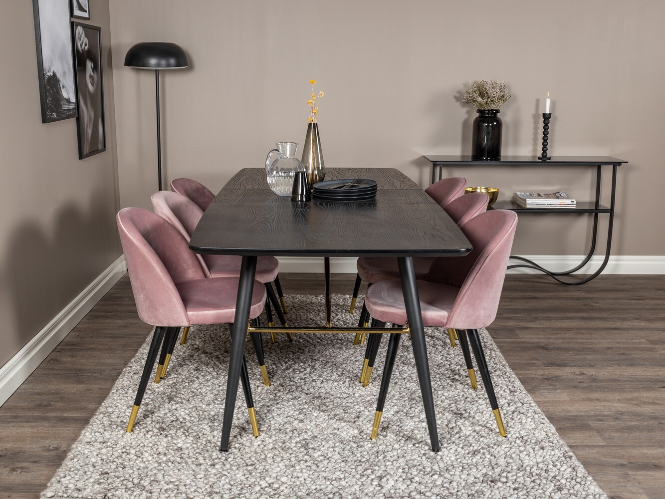 Borðstofusett Dallas 1451 (Bleikur + Svartur)