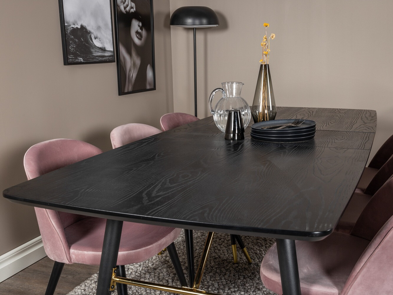 Borðstofusett Dallas 1451 (Bleikur + Svartur)