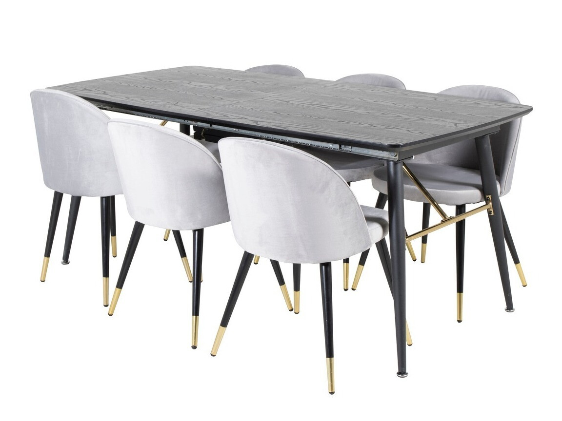 Borðstofusett Dallas 1451 (Ljósgrár + Svartur)