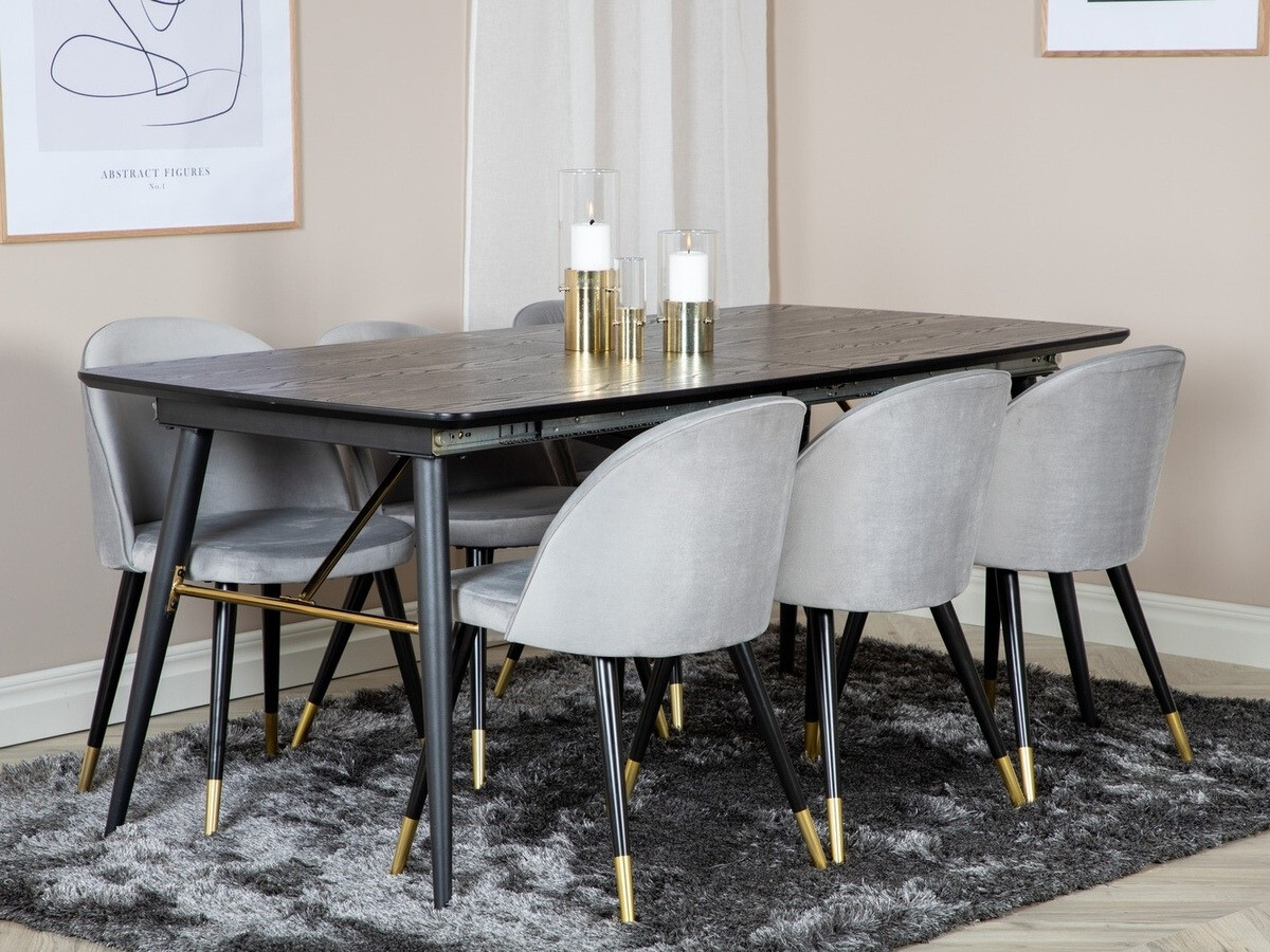 Borðstofusett Dallas 1451 (Ljósgrár + Svartur)