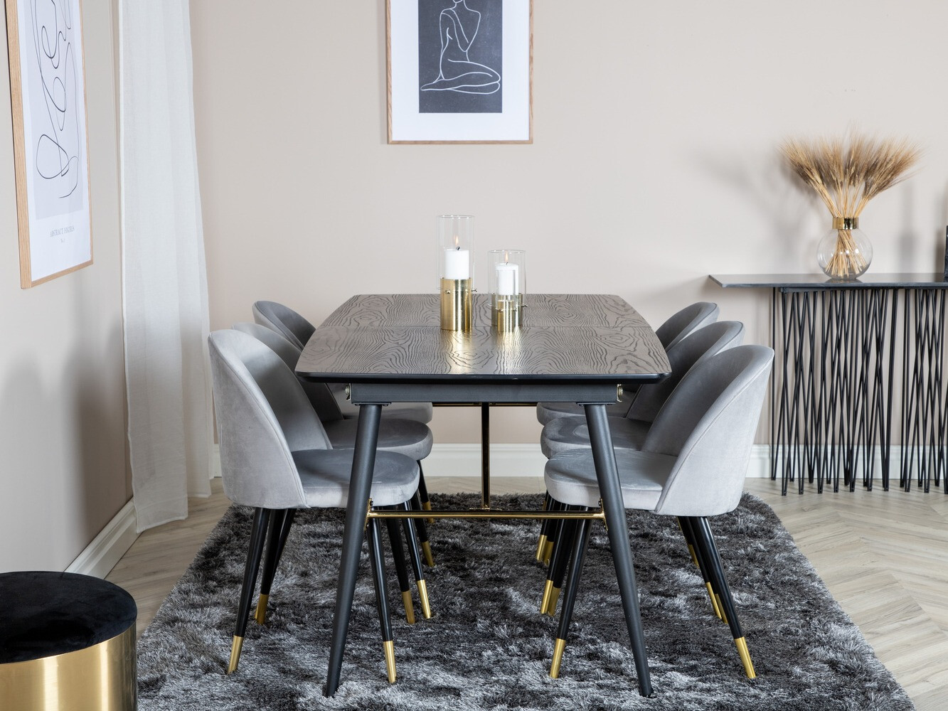 Borðstofusett Dallas 1451 (Ljósgrár + Svartur)