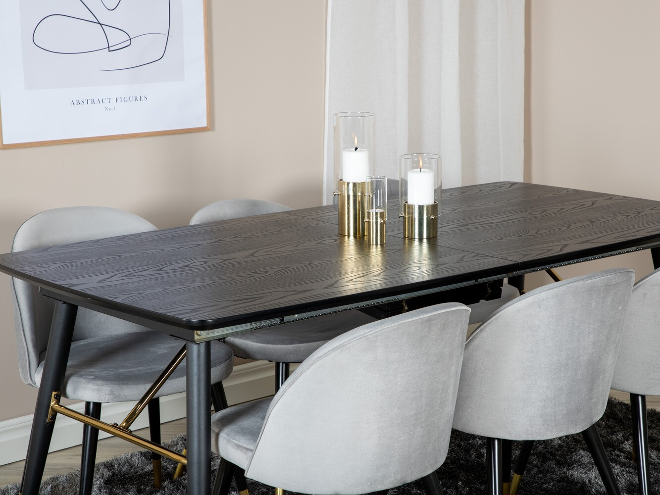 Borðstofusett Dallas 1451 (Ljósgrár + Svartur)