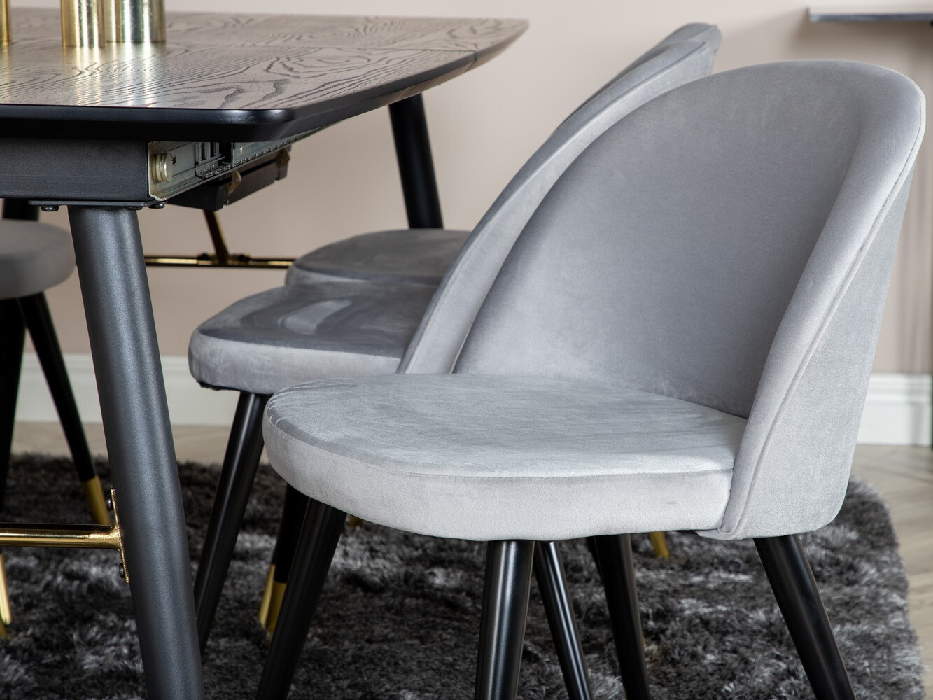 Borðstofusett Dallas 1451 (Ljósgrár + Svartur)