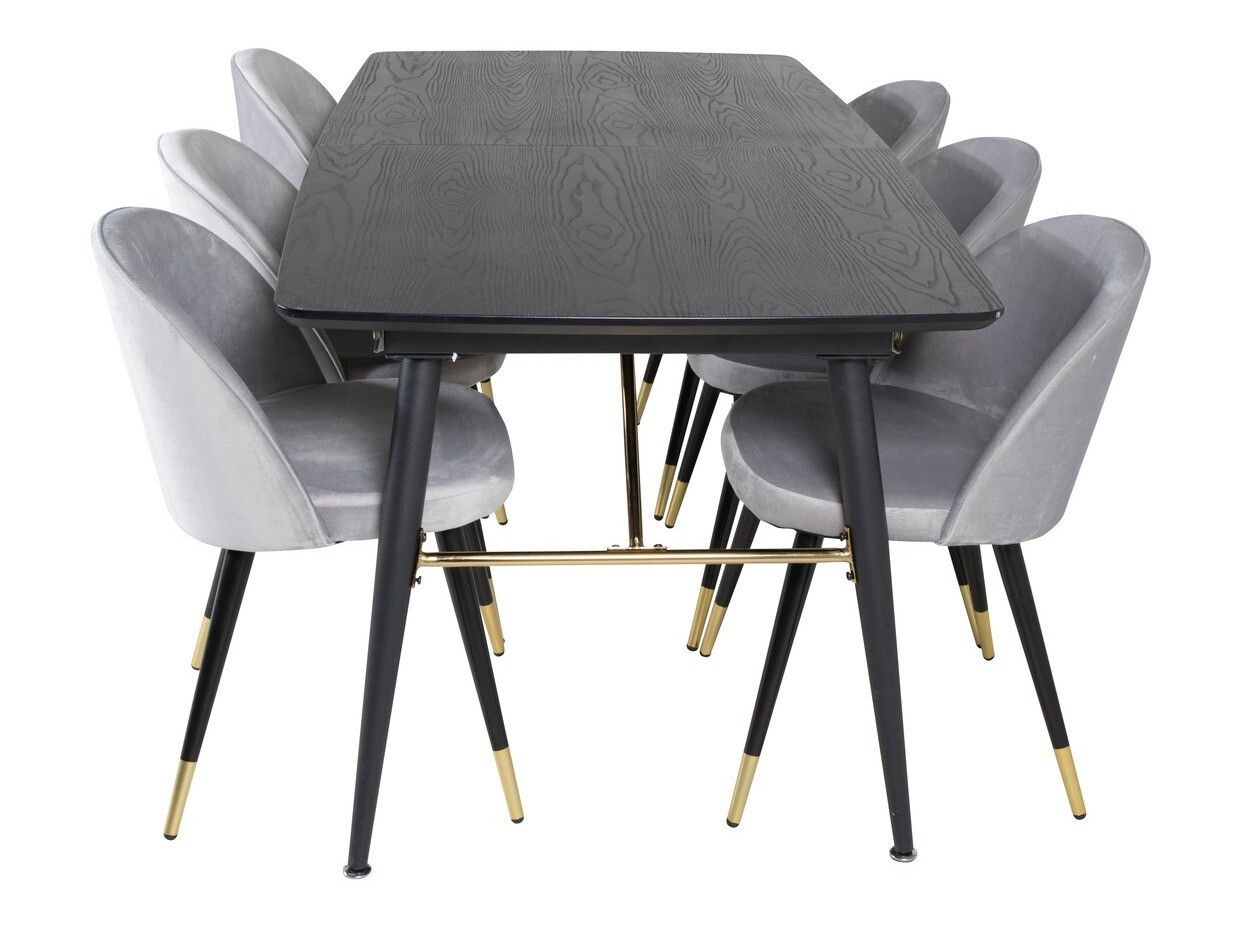 Borðstofusett Dallas 1451 (Ljósgrár + Svartur)