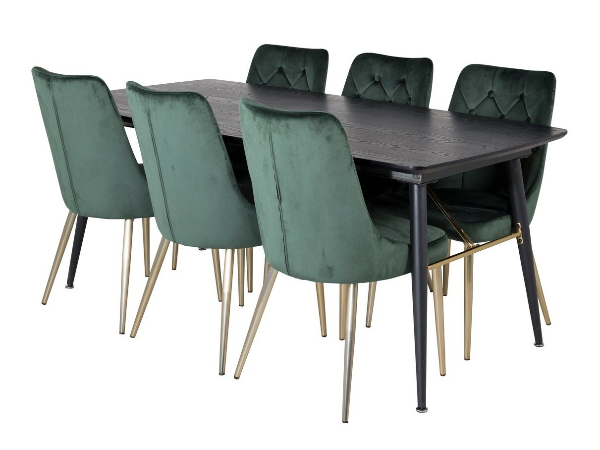 Borðstofusett Dallas 1453 (Grænn + gylltur)