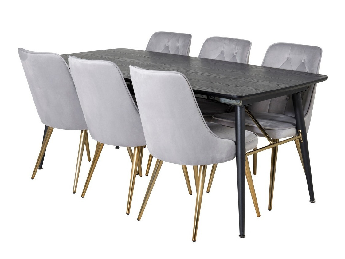 Borðstofusett Dallas 1453 (Ljósgrár + gylltur)