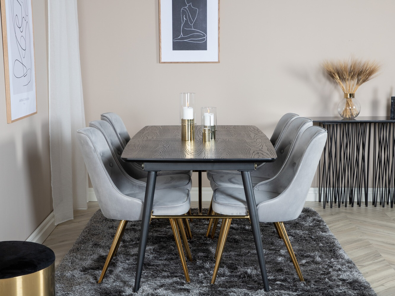 Borðstofusett Dallas 1453 (Ljósgrár + gylltur)