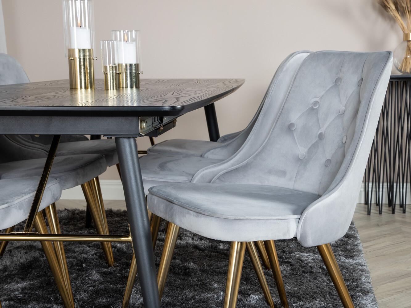 Borðstofusett Dallas 1453 (Ljósgrár + gylltur)