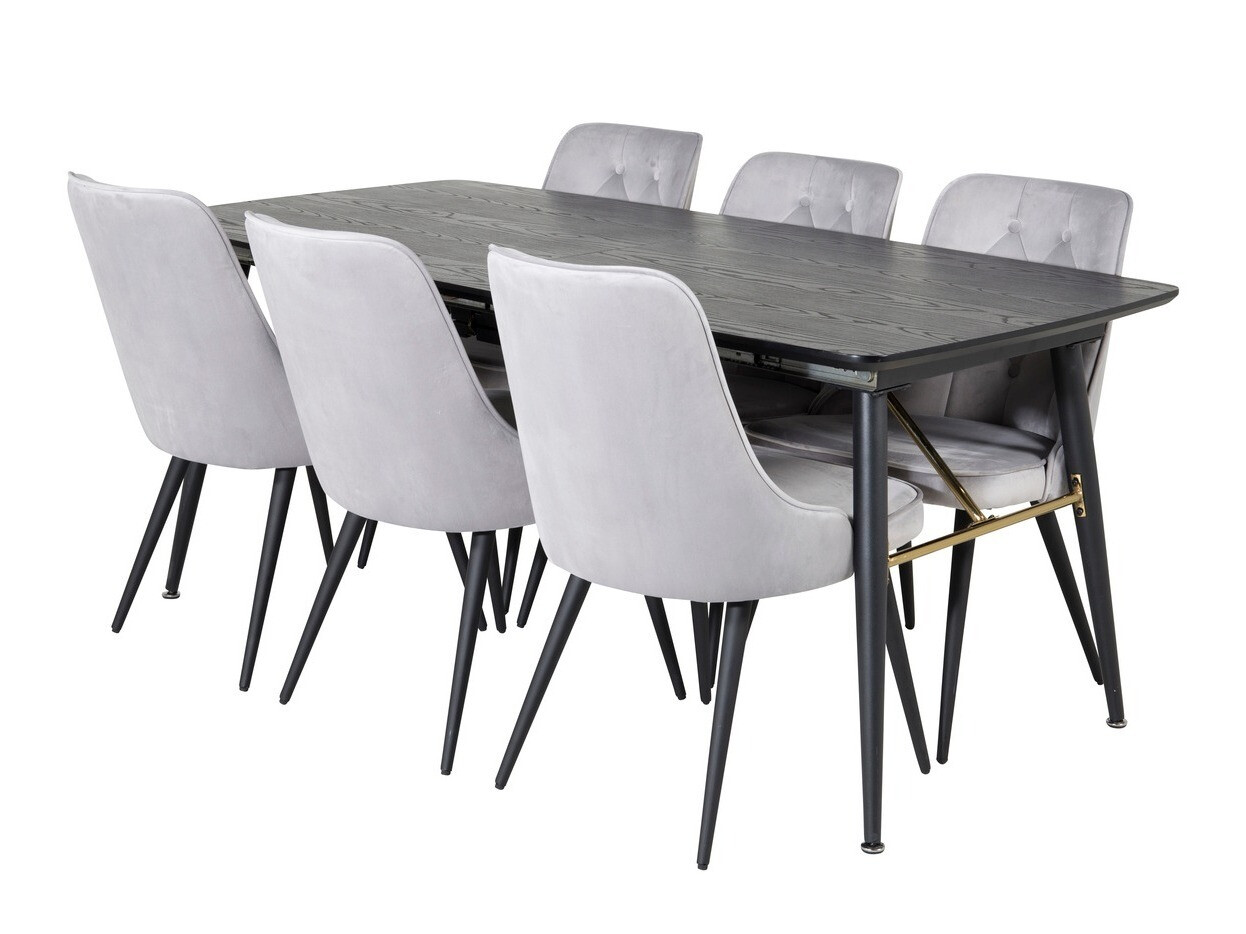 Borðstofusett Dallas 1453 (Ljósgrár + Svartur)