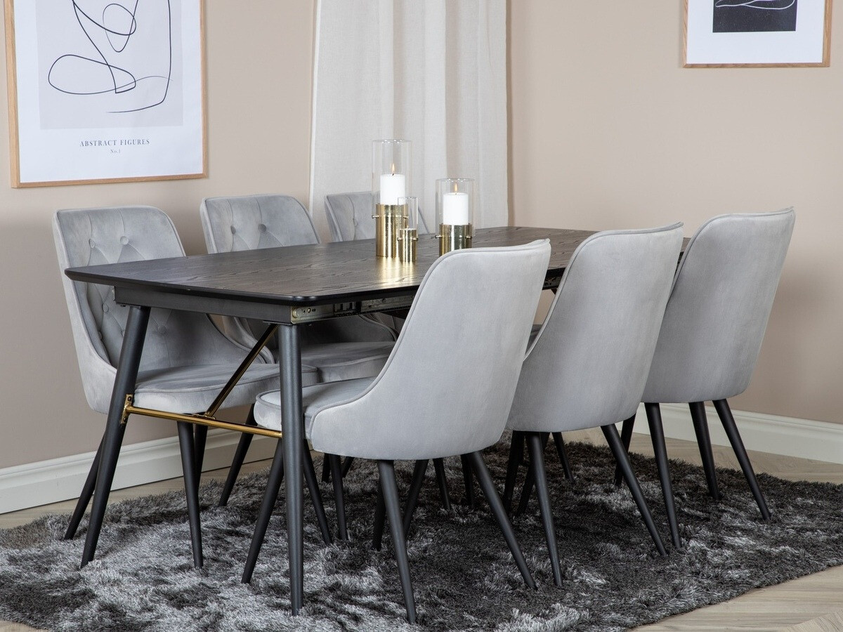 Borðstofusett Dallas 1453 (Ljósgrár + Svartur)