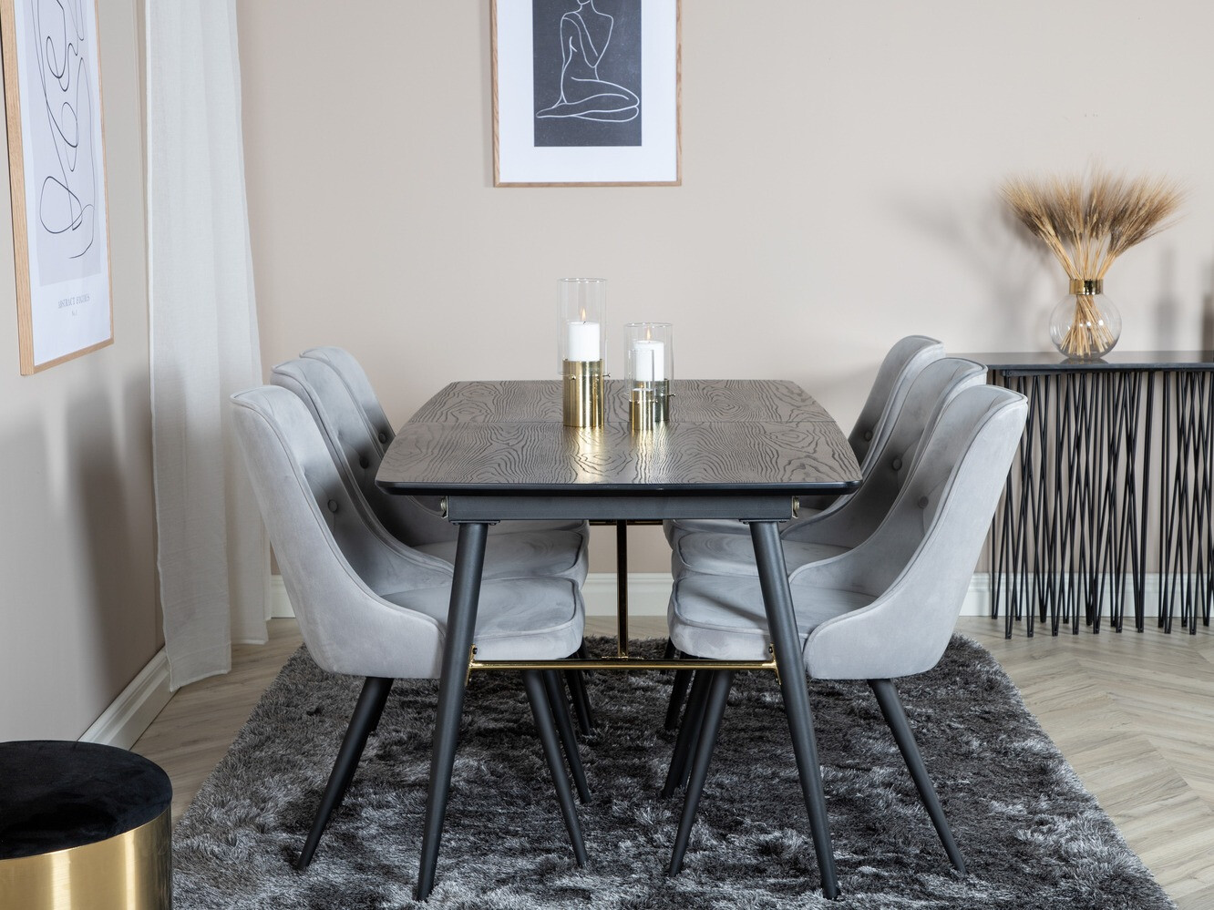 Borðstofusett Dallas 1453 (Ljósgrár + Svartur)