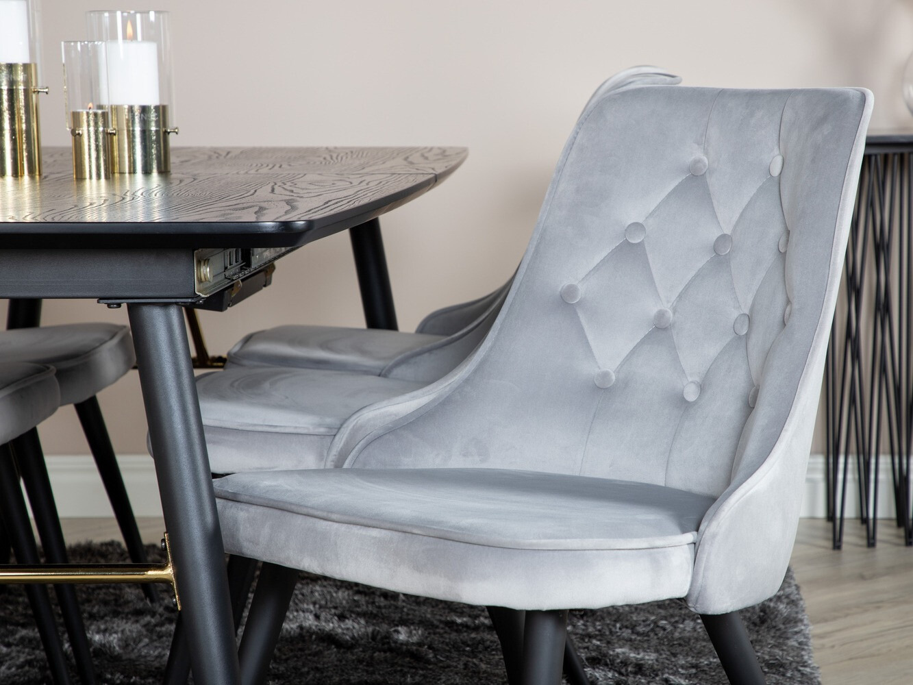 Borðstofusett Dallas 1453 (Ljósgrár + Svartur)