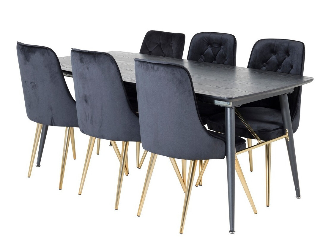 Borðstofusett Dallas 1453 (Svartur + gylltur)