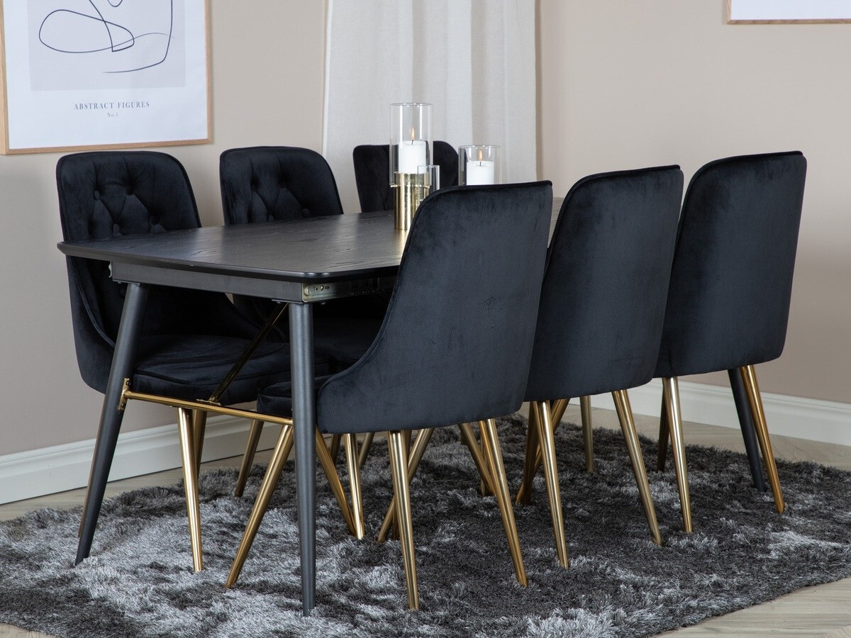 Borðstofusett Dallas 1453 (Svartur + gylltur)