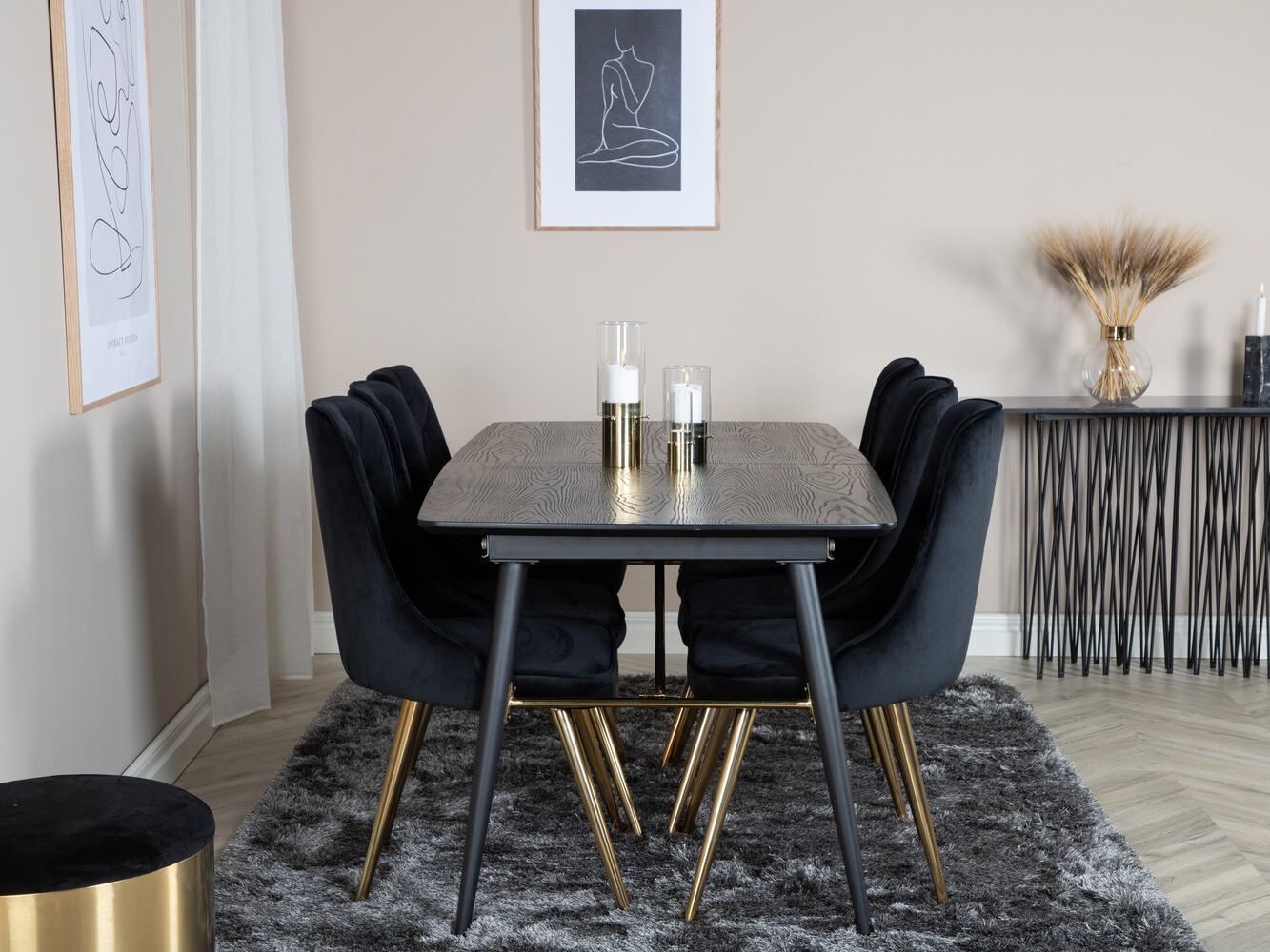 Borðstofusett Dallas 1453 (Svartur + gylltur)