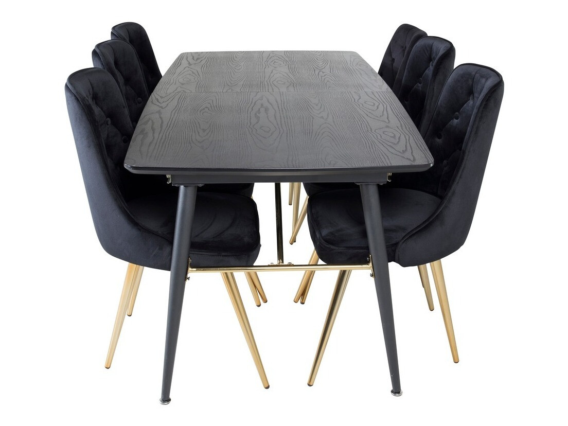 Borðstofusett Dallas 1453 (Svartur + gylltur)