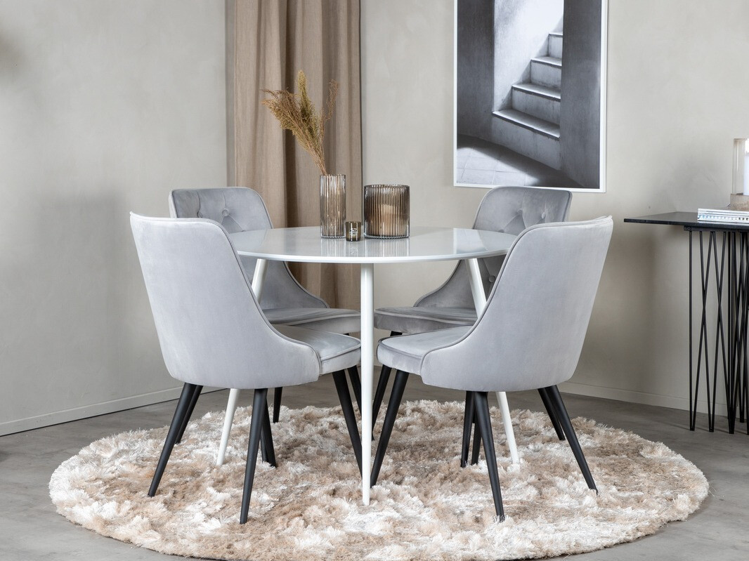 Borðstofusett Dallas 1535 (Ljósgrár + Svartur)