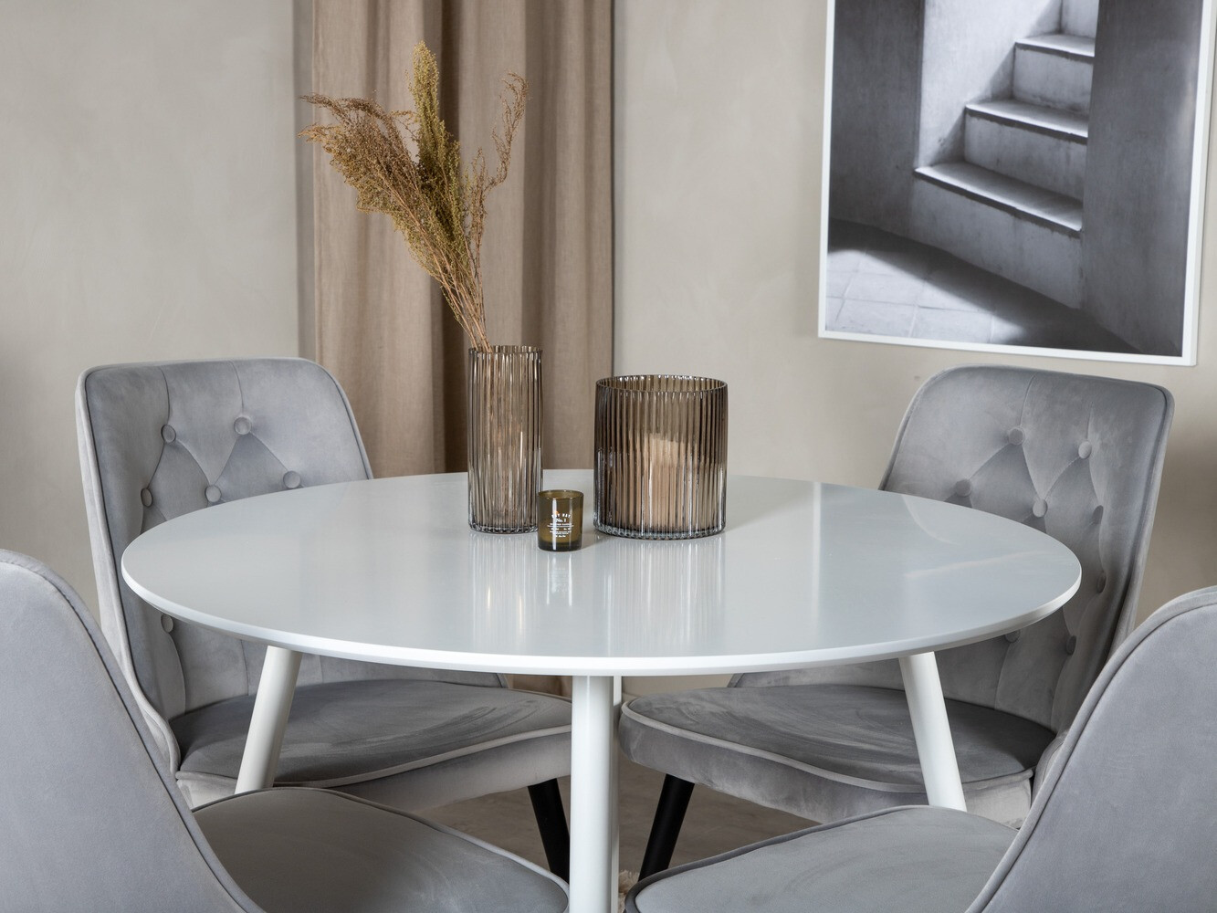 Borðstofusett Dallas 1535 (Ljósgrár + Svartur)