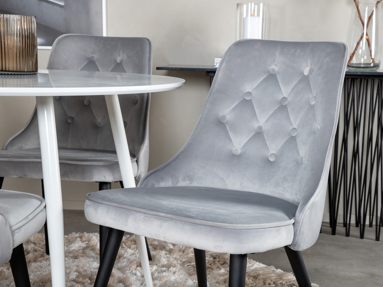 Borðstofusett Dallas 1535 (Ljósgrár + Svartur)